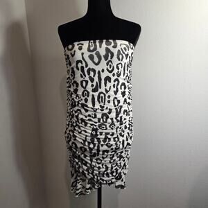 AFRM Ruched Mesh Mini Dress XL Leopard Print Asymmetrical Hem y2k XL